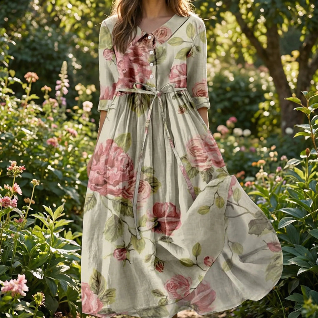 Blosoria - Vintage Floral Print Midi Dress