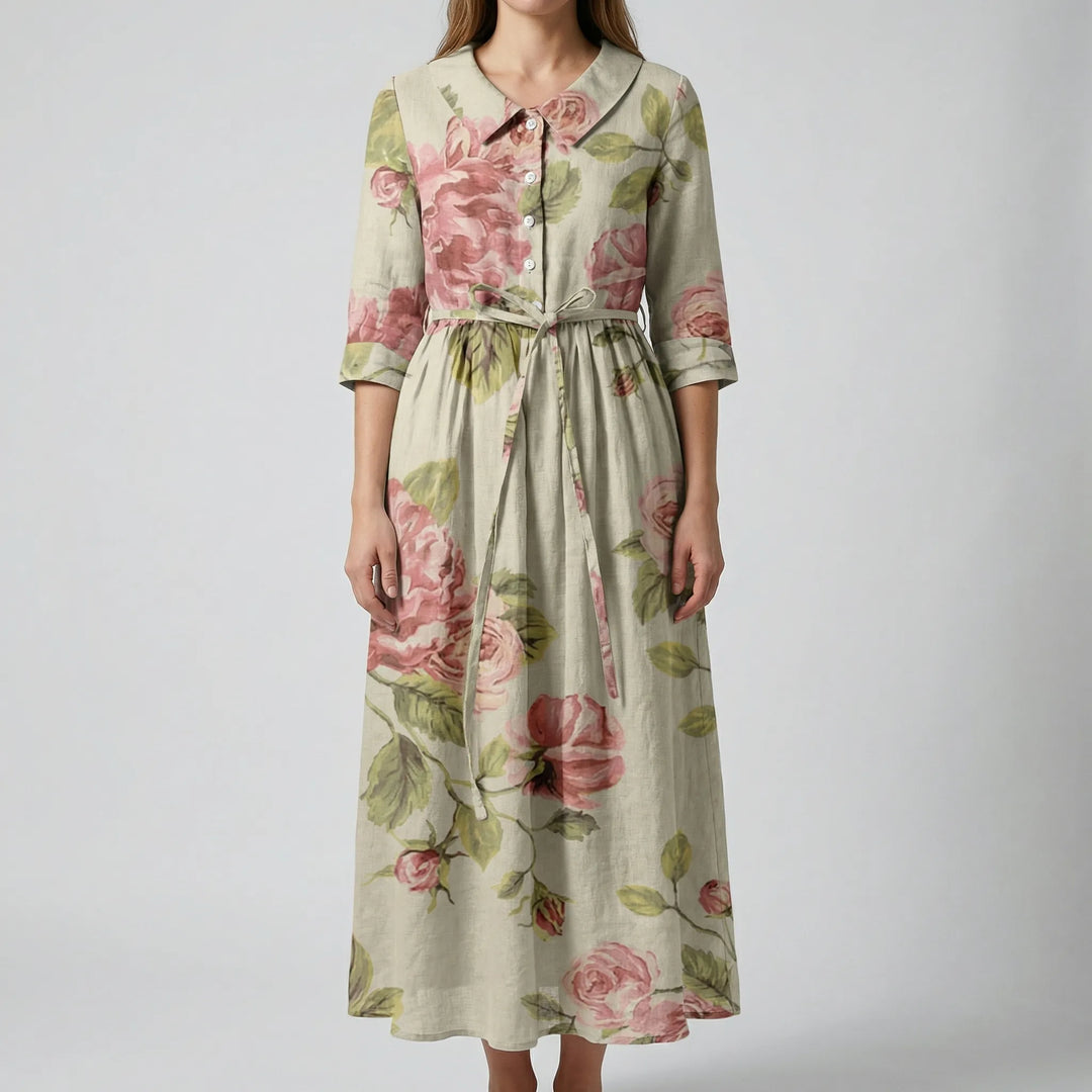Blosoria - Vintage Floral Print Midi Dress
