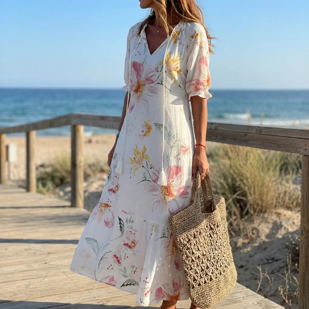 Bohvela - Floral Print Boho Maxi Dress