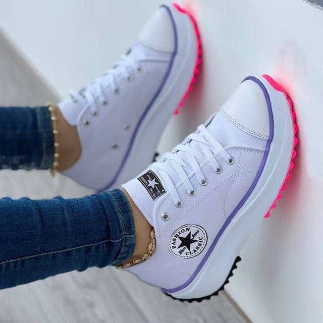 Women's Chunky Canvas Sneakers with Contrasting Side Stripe