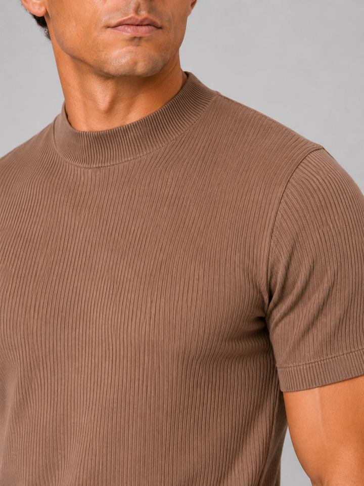 Men's Ribbed Mock Neck T-Shirt – Slim-Fit Stretch Short-Sleeve Top
