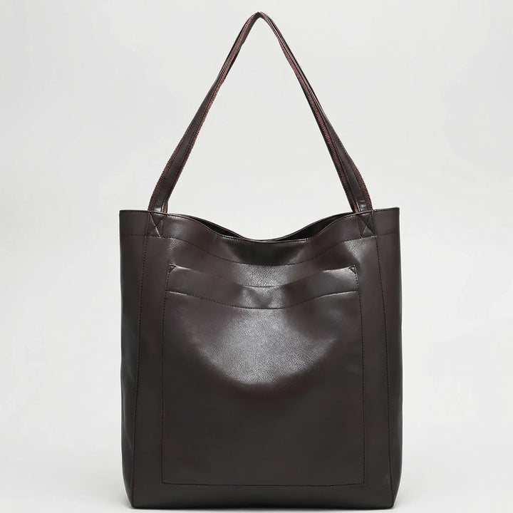 Calvene - Structured Leather Shoulder Tote Bag