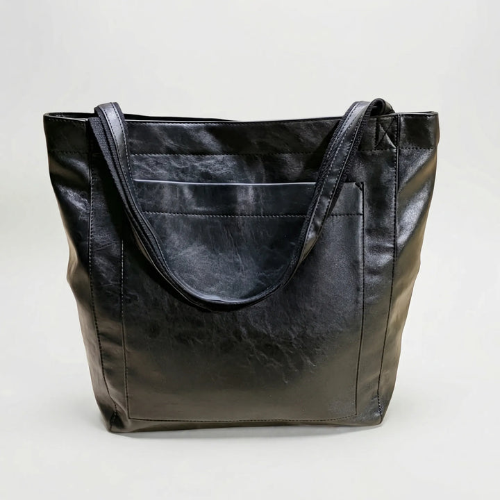 Calvene - Structured Leather Shoulder Tote Bag