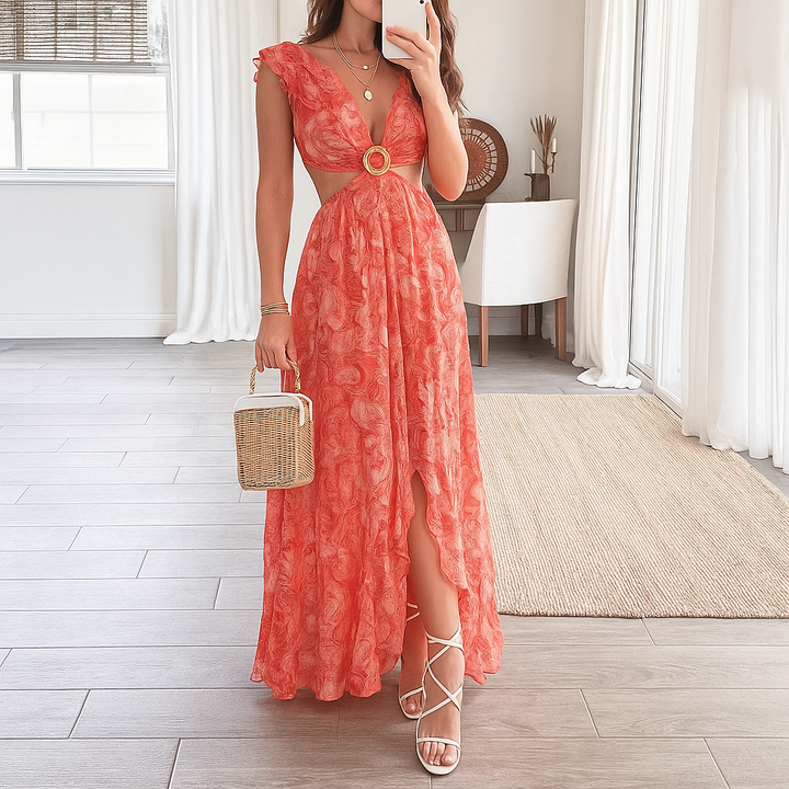 Floral Print V-Neck Maxi Dress for Women