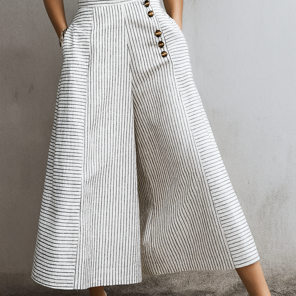 Striped Lightweight High Waist Wide Leg Trousers for Women