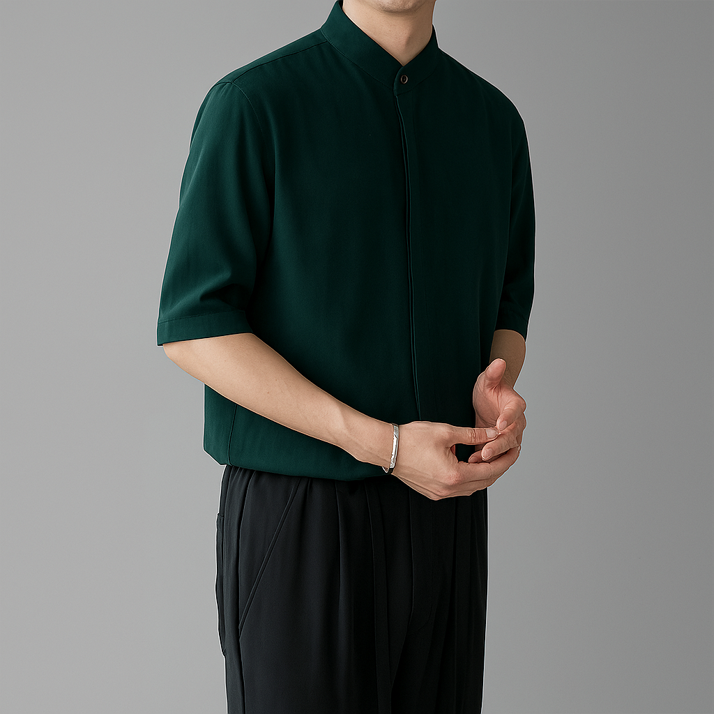 Long‑Sleeve Mandarin Collar Shirt for Men
