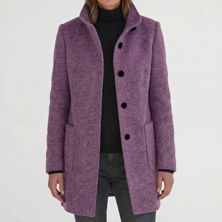 Clarique - Mid-Length Stand-Collar Women's Coat