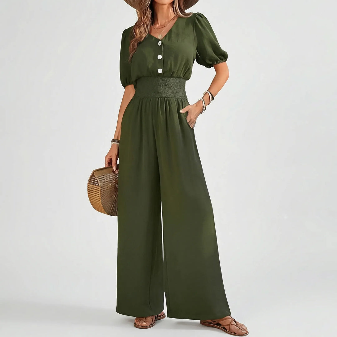 Classivex - Puff Sleeve Top And Wide-Leg Pants Set