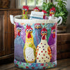 Quilted, hand-sewn basket with rooster motif