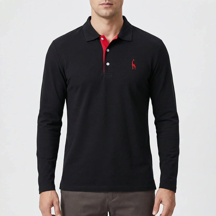 Colleno - Long-Sleeve Polo With Contrast Placket