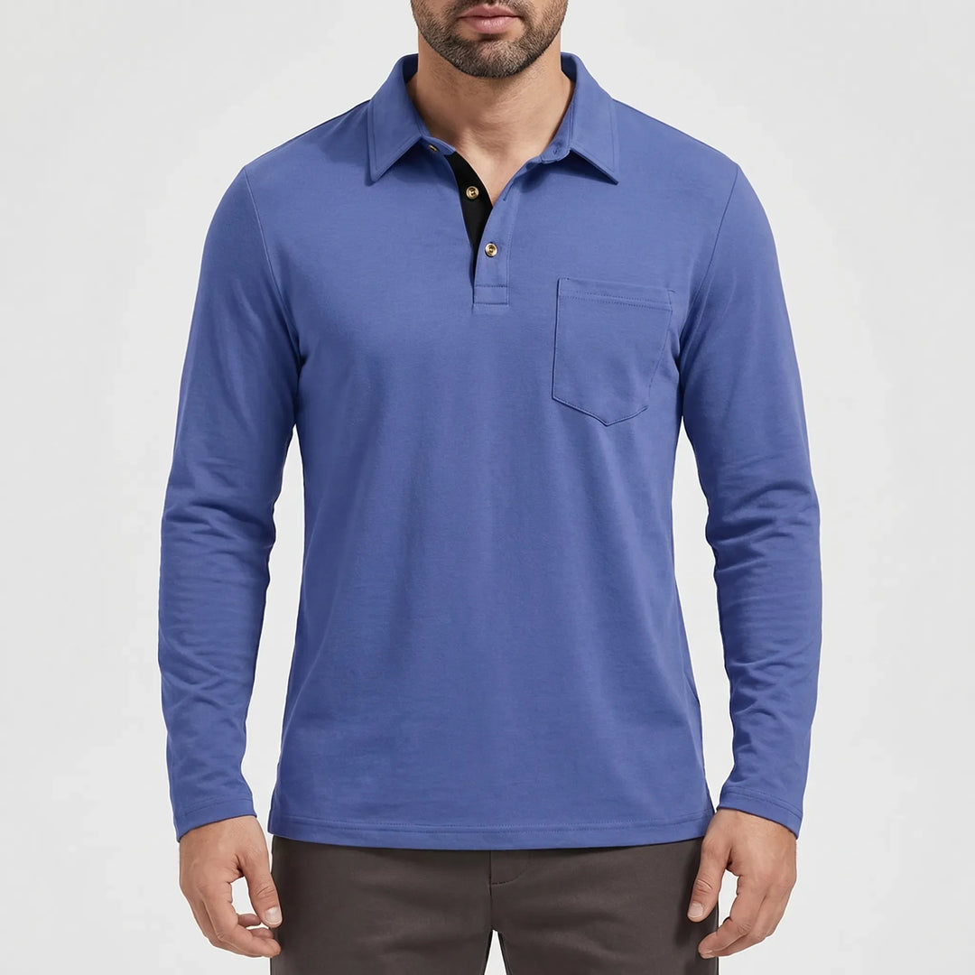 Collenzo - Long-Sleeve Polo Shirt With Chest Pocket