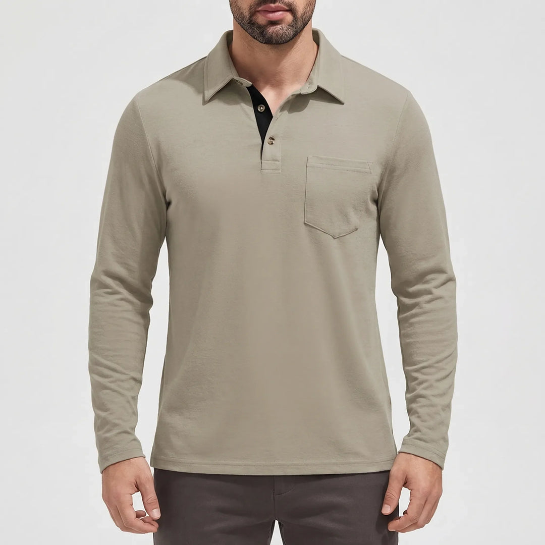Collenzo - Long-Sleeve Polo Shirt With Chest Pocket
