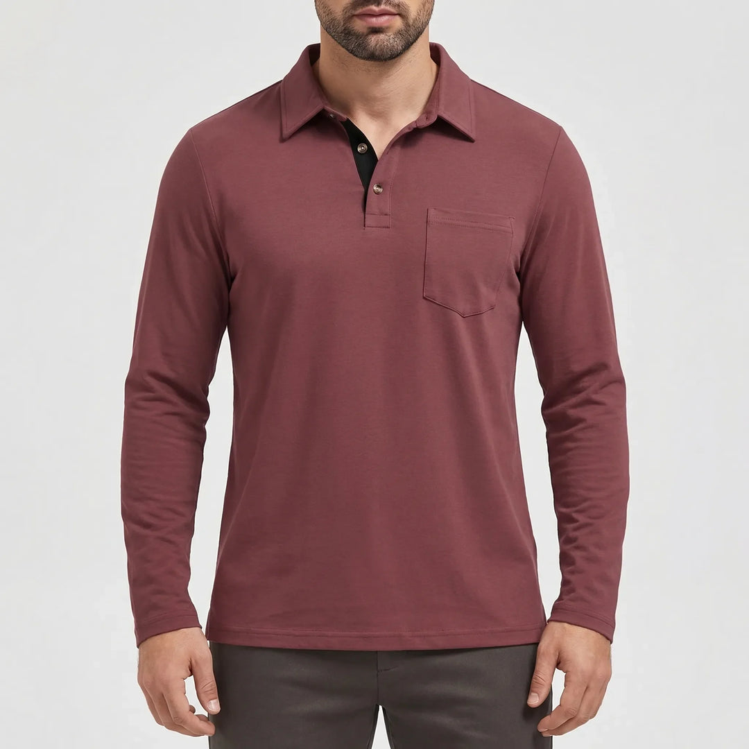 Collenzo - Long-Sleeve Polo Shirt With Chest Pocket