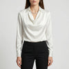 Draped Cowl Collar Long Sleeve Blouse
