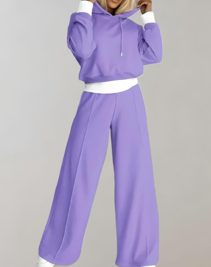 Women's Tracksuit Set – 2-Piece, Comfortable, Casual with Hoodie and Wide-Leg Pants