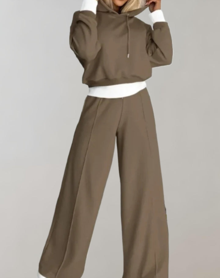 Women's Tracksuit Set – 2-Piece, Comfortable, Casual with Hoodie and Wide-Leg Pants