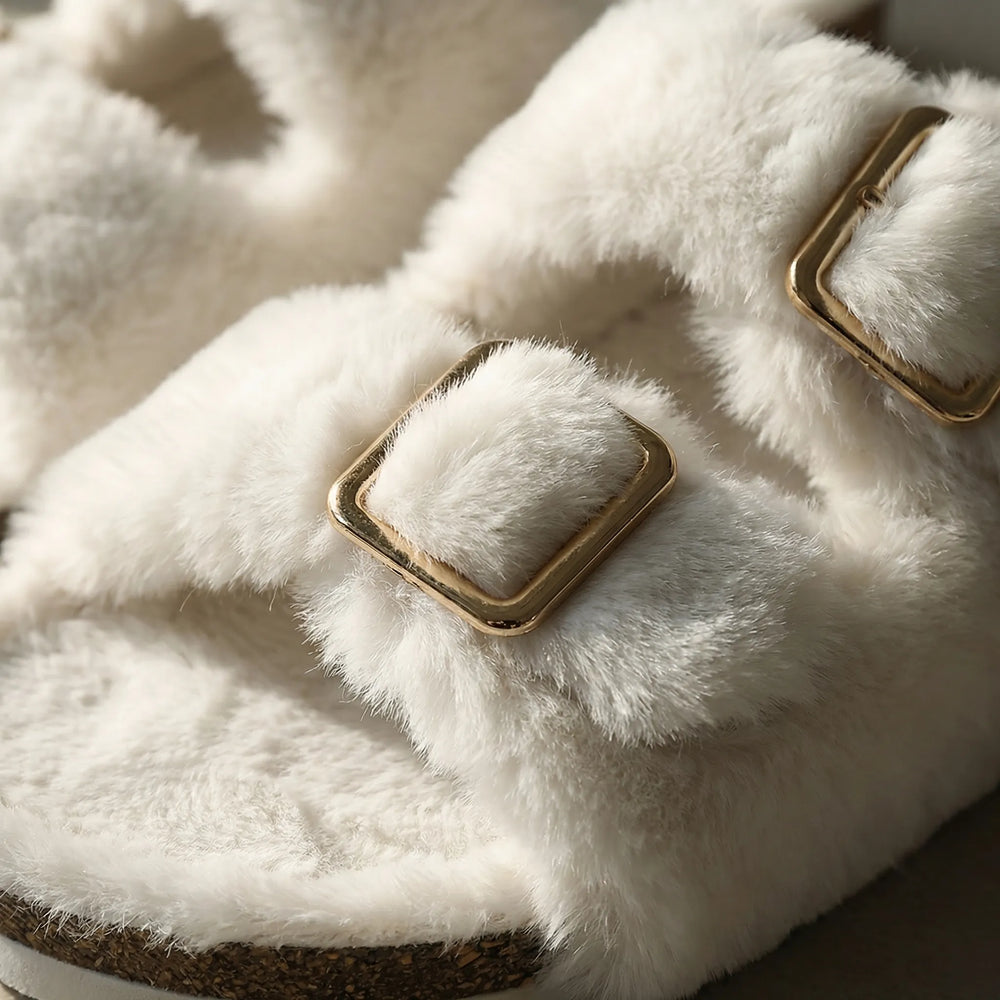 Cozique - Open Toe Fur Slide Slipper