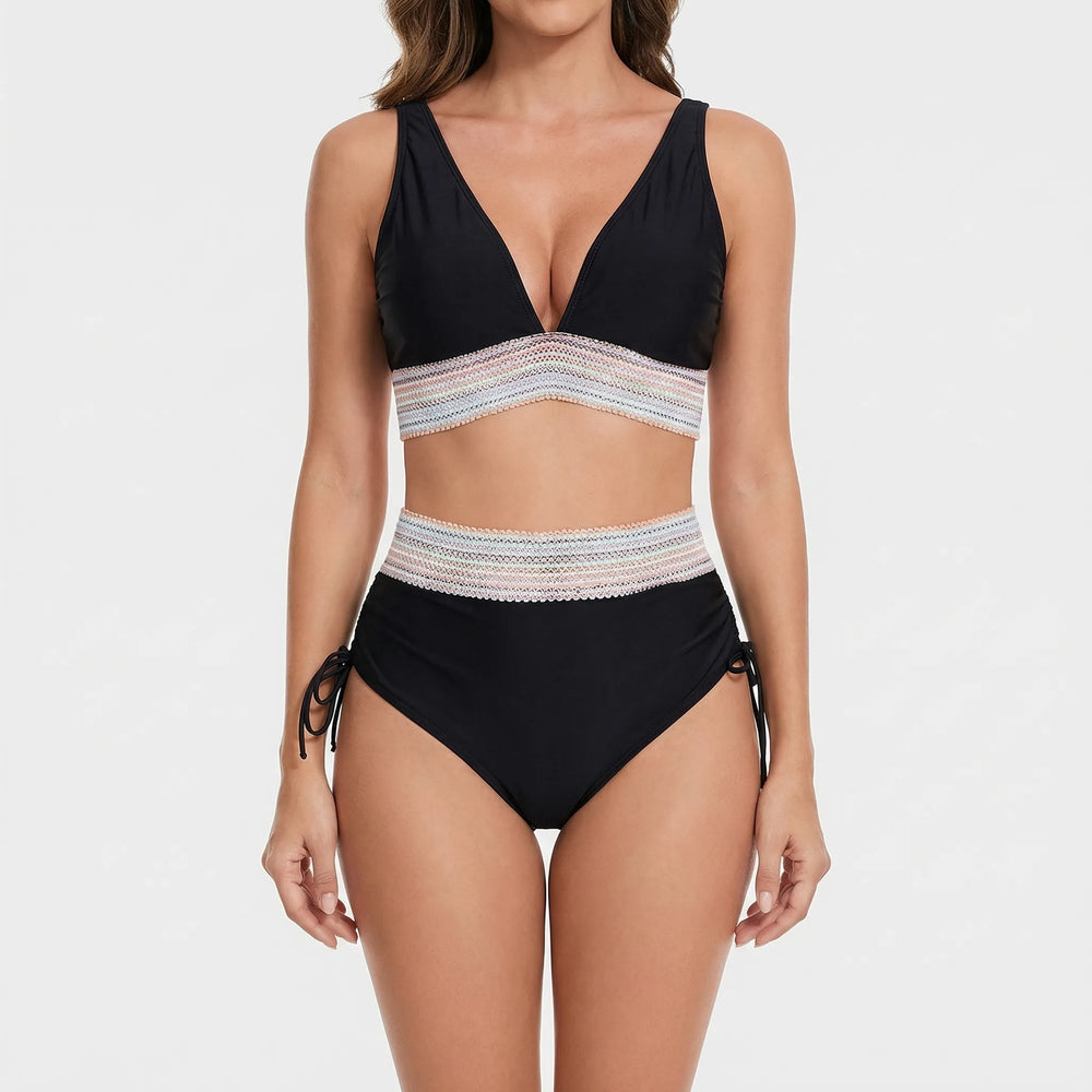Currova - High-Waisted Color Block Bikini Set