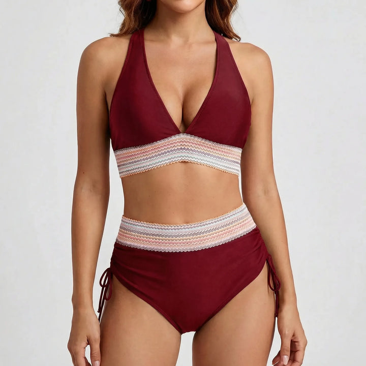 Currova - High-Waisted Color Block Bikini Set