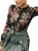 Long Women's Vintage Dirndl Dress with Floral Pattern and Apron, Made of High-Quality Fabric