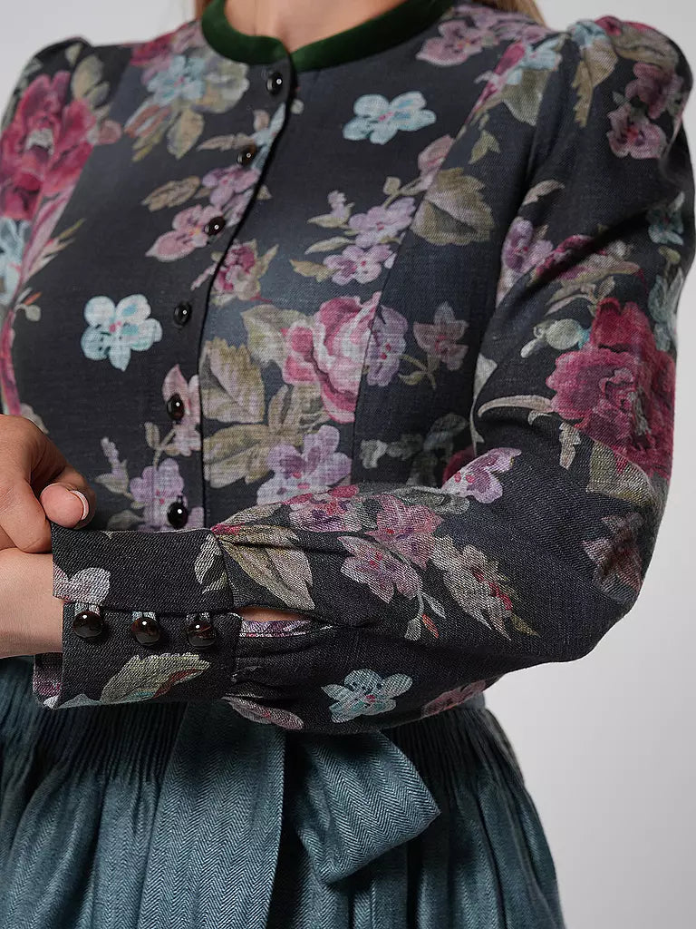 Long Women's Vintage Dirndl Dress with Floral Pattern and Apron, Made of High-Quality Fabric