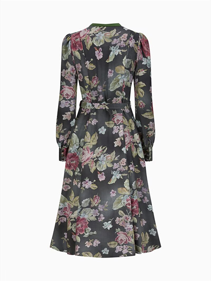 Long Women's Vintage Dirndl Dress with Floral Pattern and Apron, Made of High-Quality Fabric