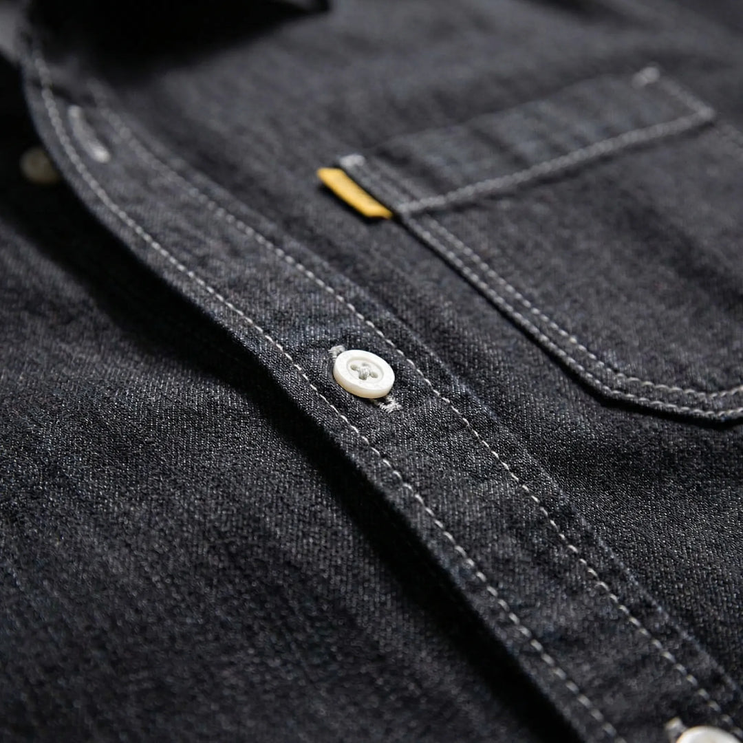 Denvoro - Long-Sleeve Button-Front Denim Shirt