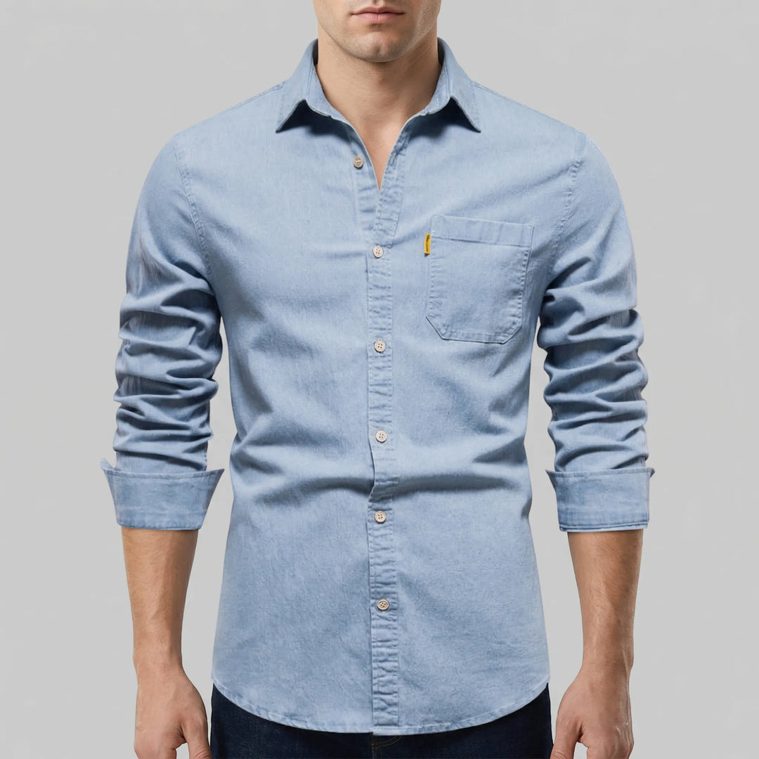 Denvoro - Long-Sleeve Button-Front Denim Shirt