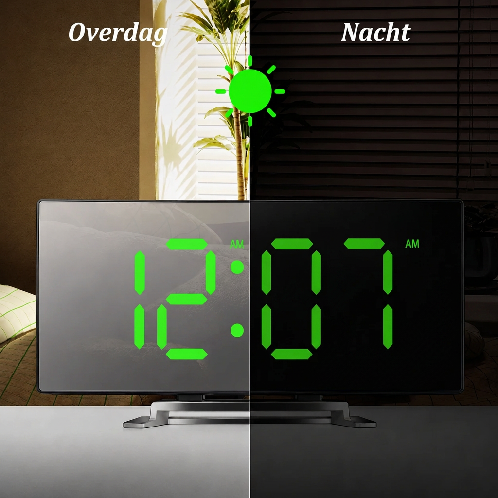 Digital Alarm Clock | Curved LED Mirror Display | Automatic Dimming Function