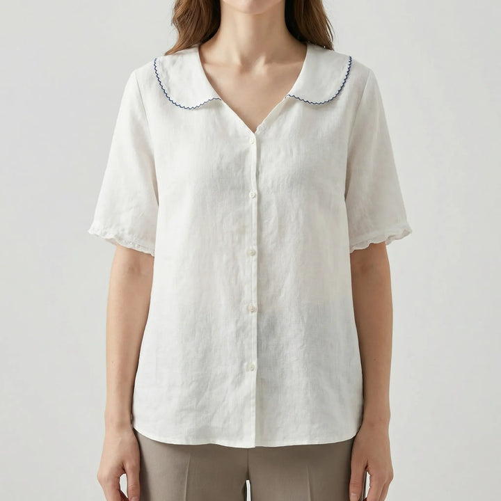 Dollique - Short-Sleeve Button-Down Doll Collar Blouse