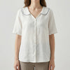 Short-Sleeve Button-Down Doll Collar Blouse