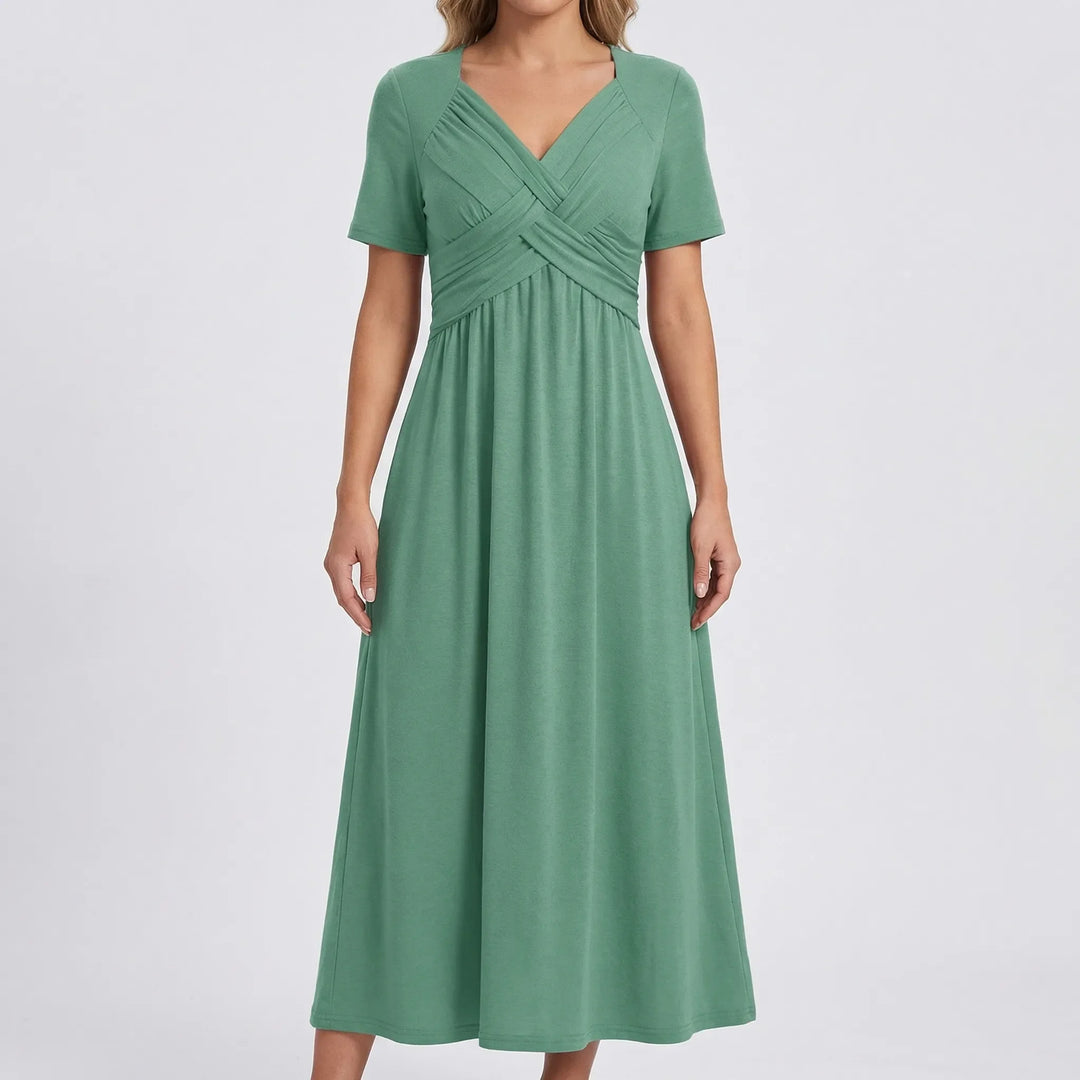 Drifena - V-Neck Midi Dress With Crossover Bodice