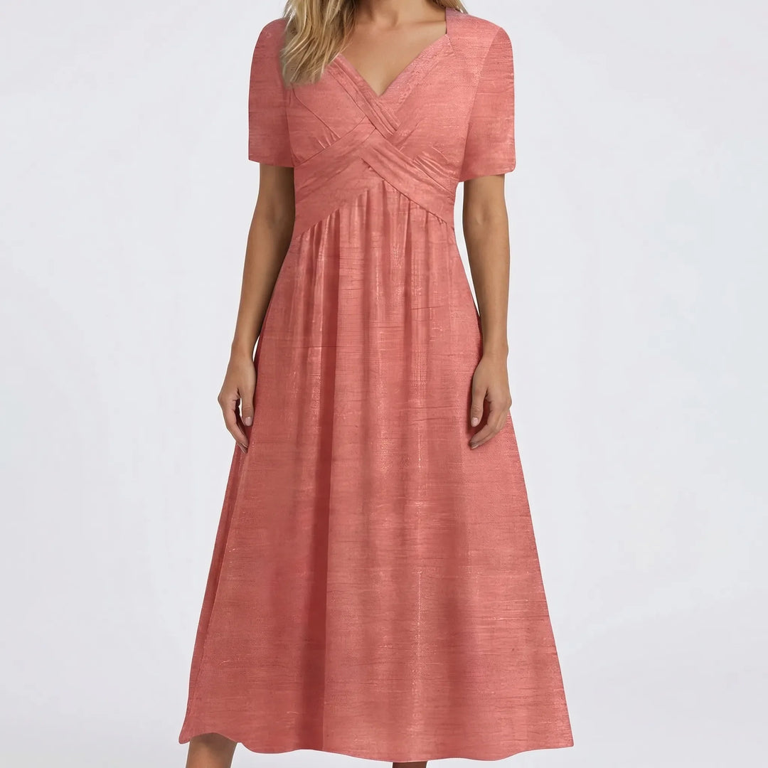 Drifena - V-Neck Midi Dress With Crossover Bodice