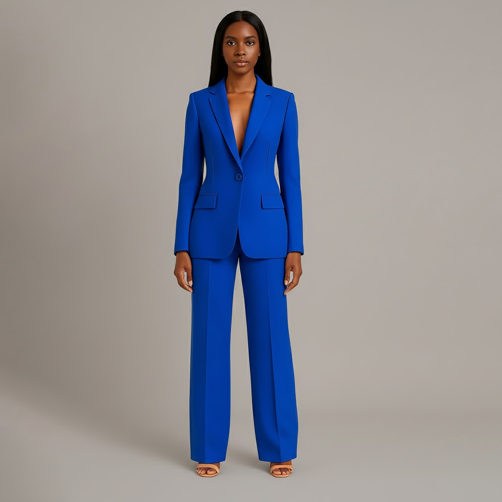 Women's Trouser Suit Set with Long Blazer and Matching Pants