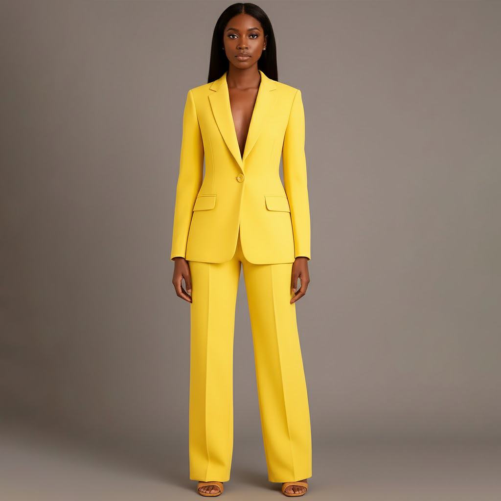 Women's Trouser Suit Set with Long Blazer and Matching Pants
