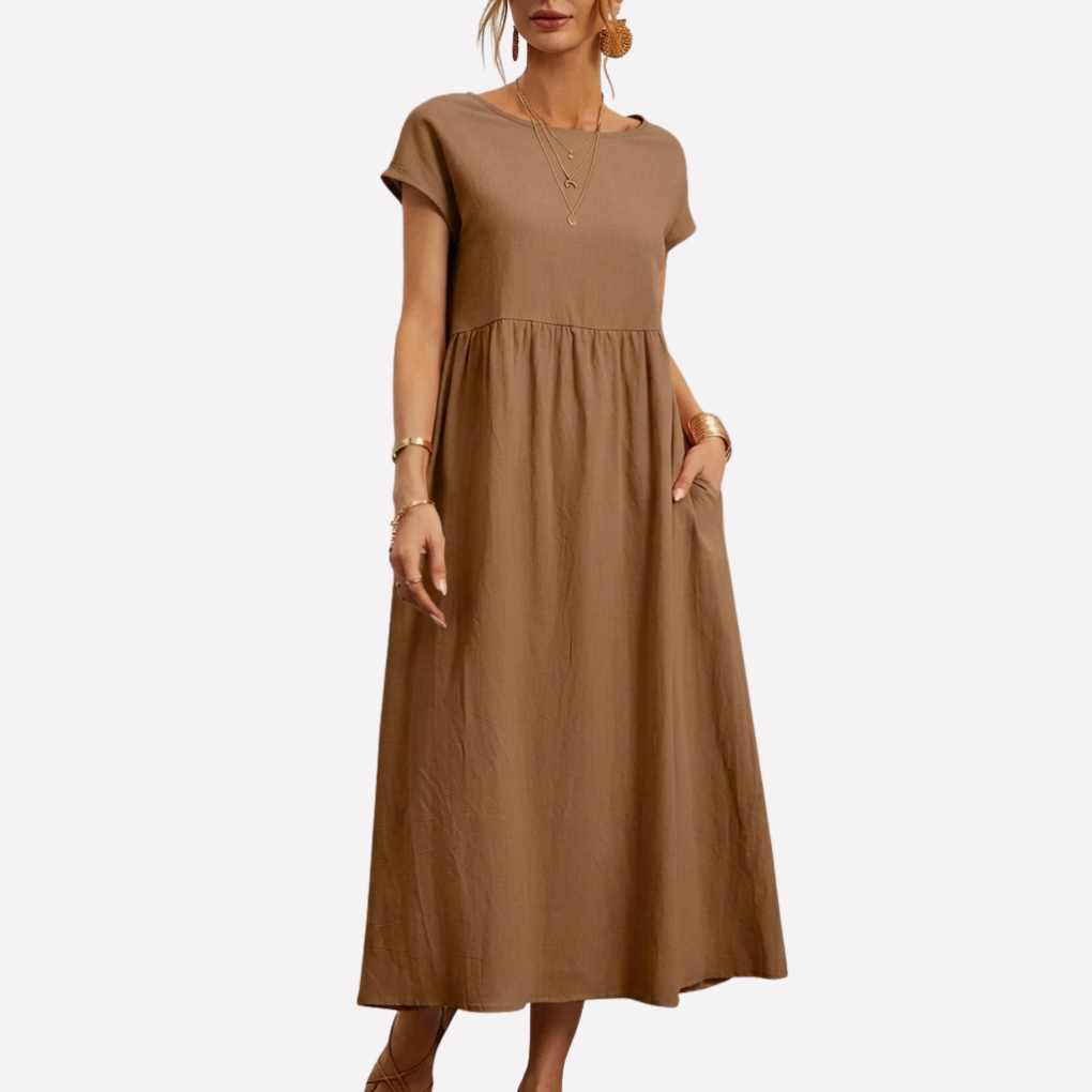 Vintage Cotton O-Neck Dress for Women