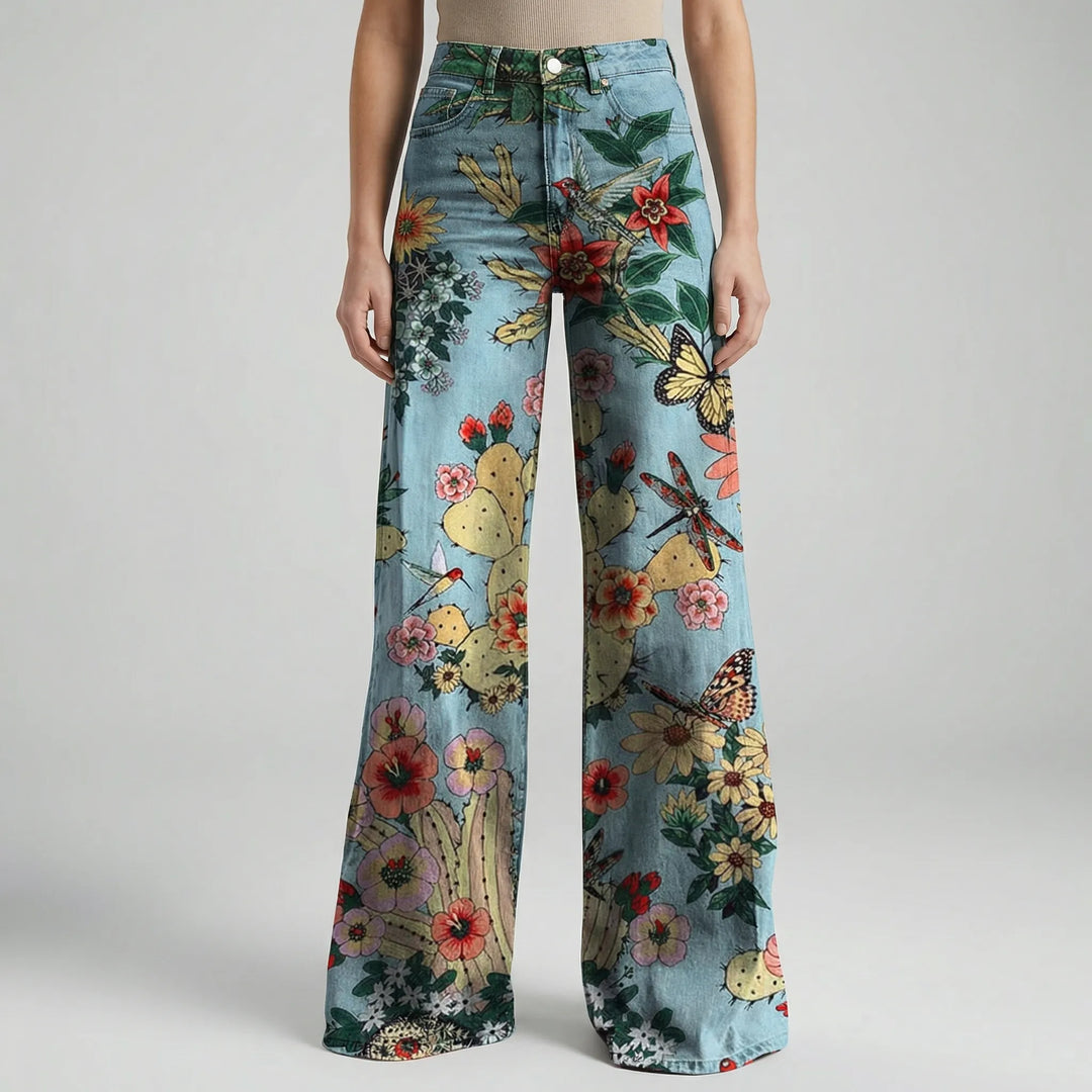 Florива - Full-Length Printed Wide-Leg Pants