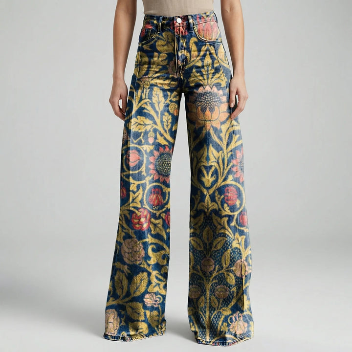 Florива - Full-Length Printed Wide-Leg Pants