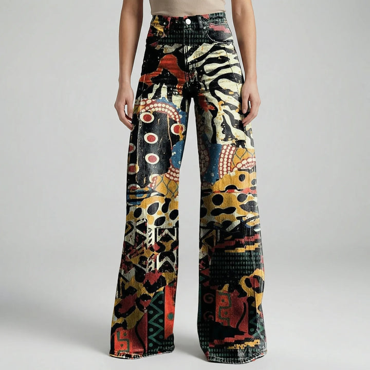 Florива - Full-Length Printed Wide-Leg Pants