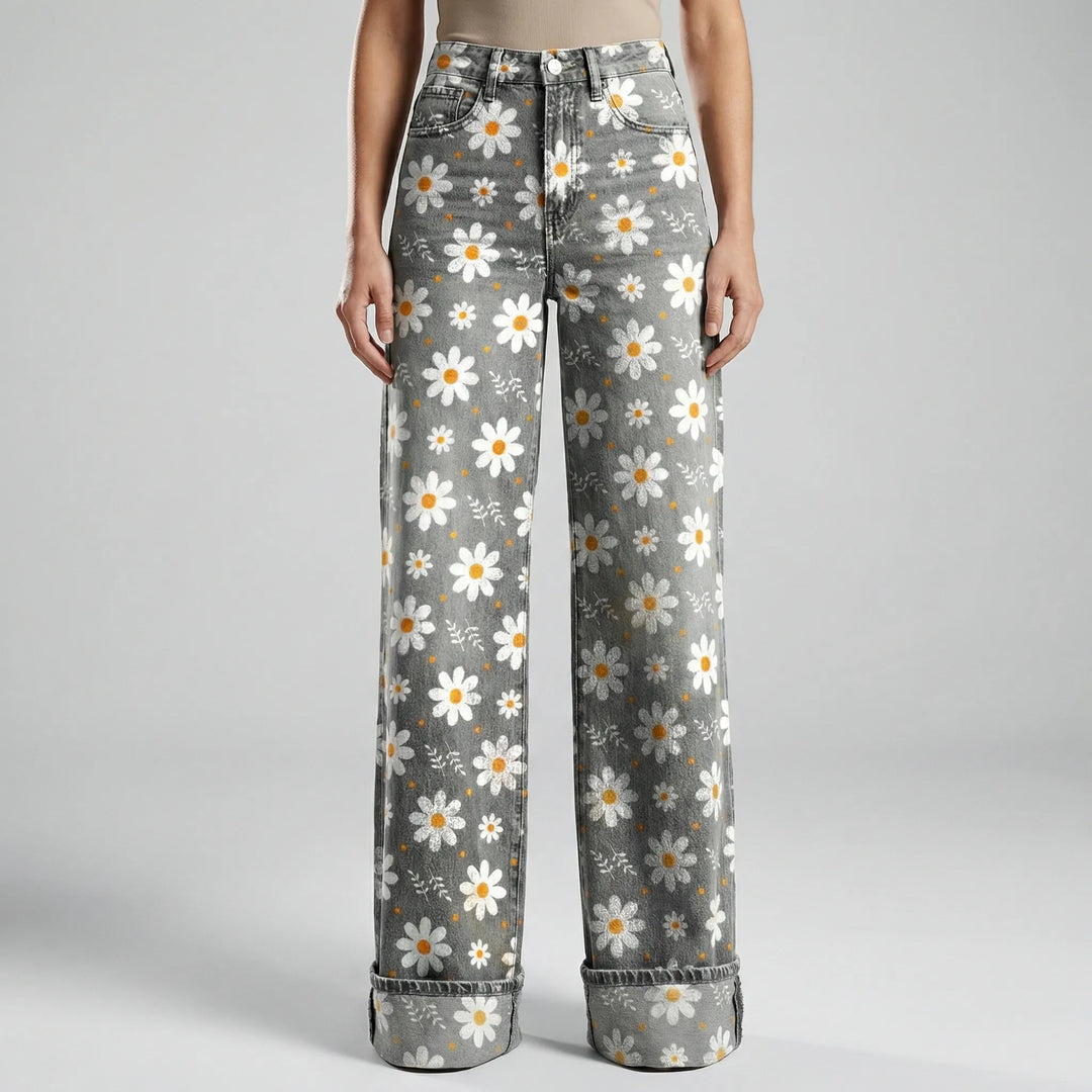 Florива - Full-Length Printed Wide-Leg Pants