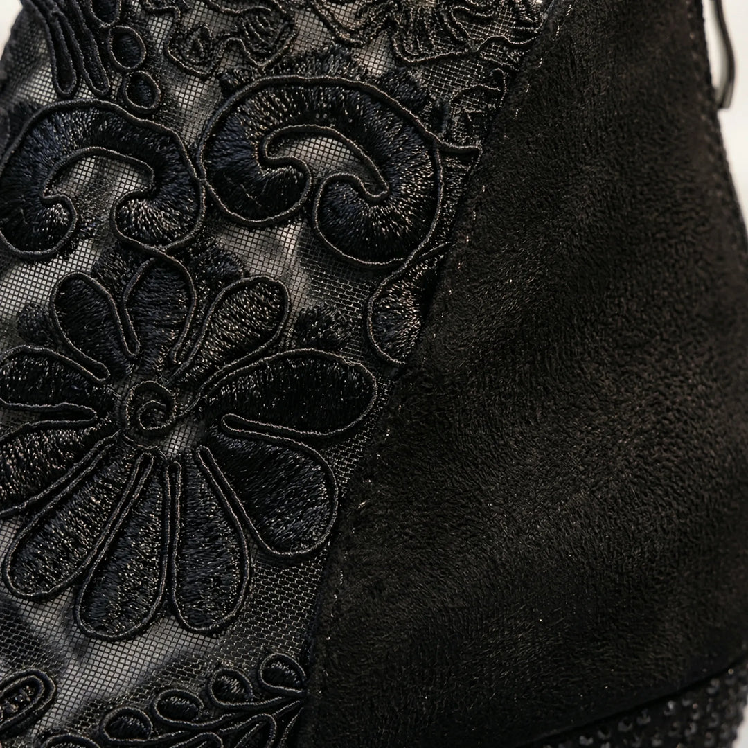 Florenta - Embroidered Lace Ankle Bootie With Block Heel