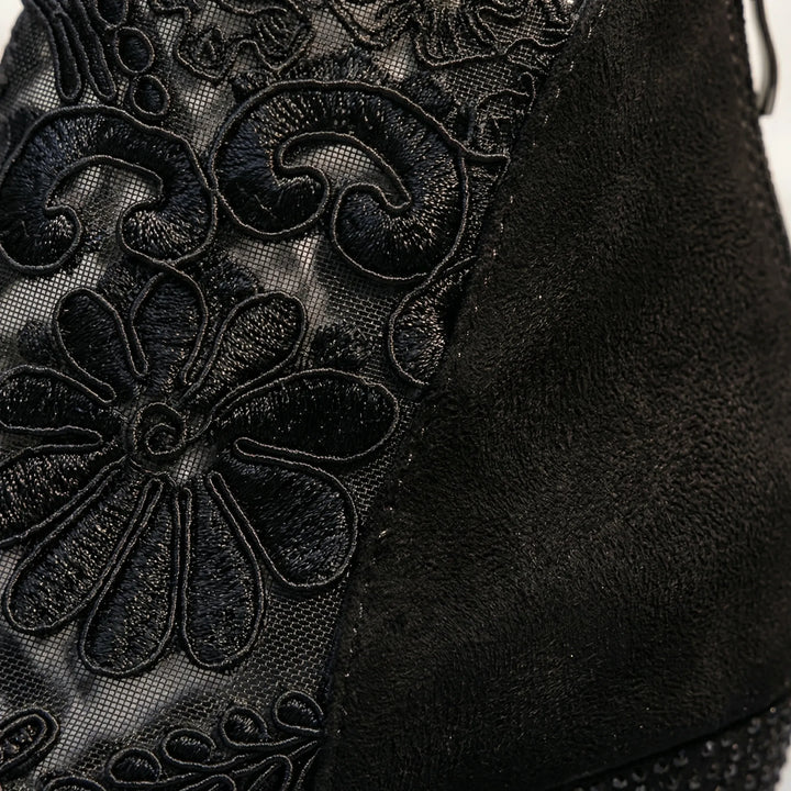 Florenta - Embroidered Lace Ankle Bootie With Block Heel