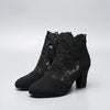 Embroidered Lace Ankle Bootie With Block Heel