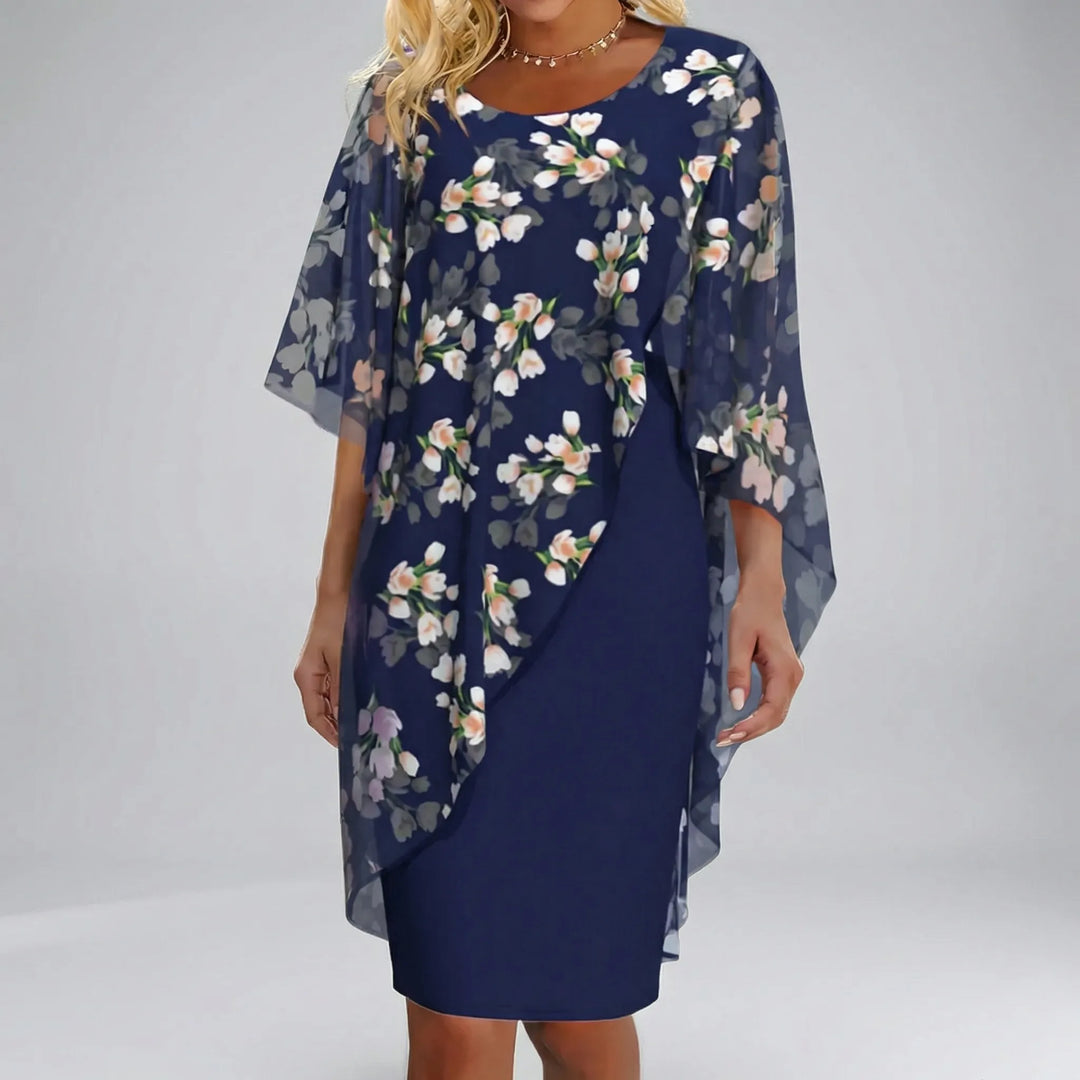 Florvane - Floral Overlay Midi Dress For Occasions