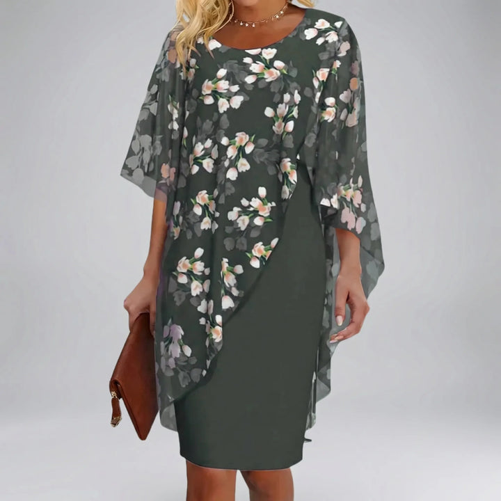 Florvane - Floral Overlay Midi Dress For Occasions
