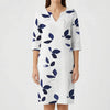 Leaf Print V-Neck Midi Dress