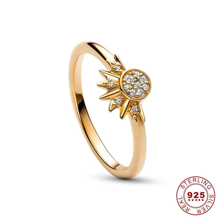 SPARKLING SILVER – Crystal Ring with Moon and Sun Design