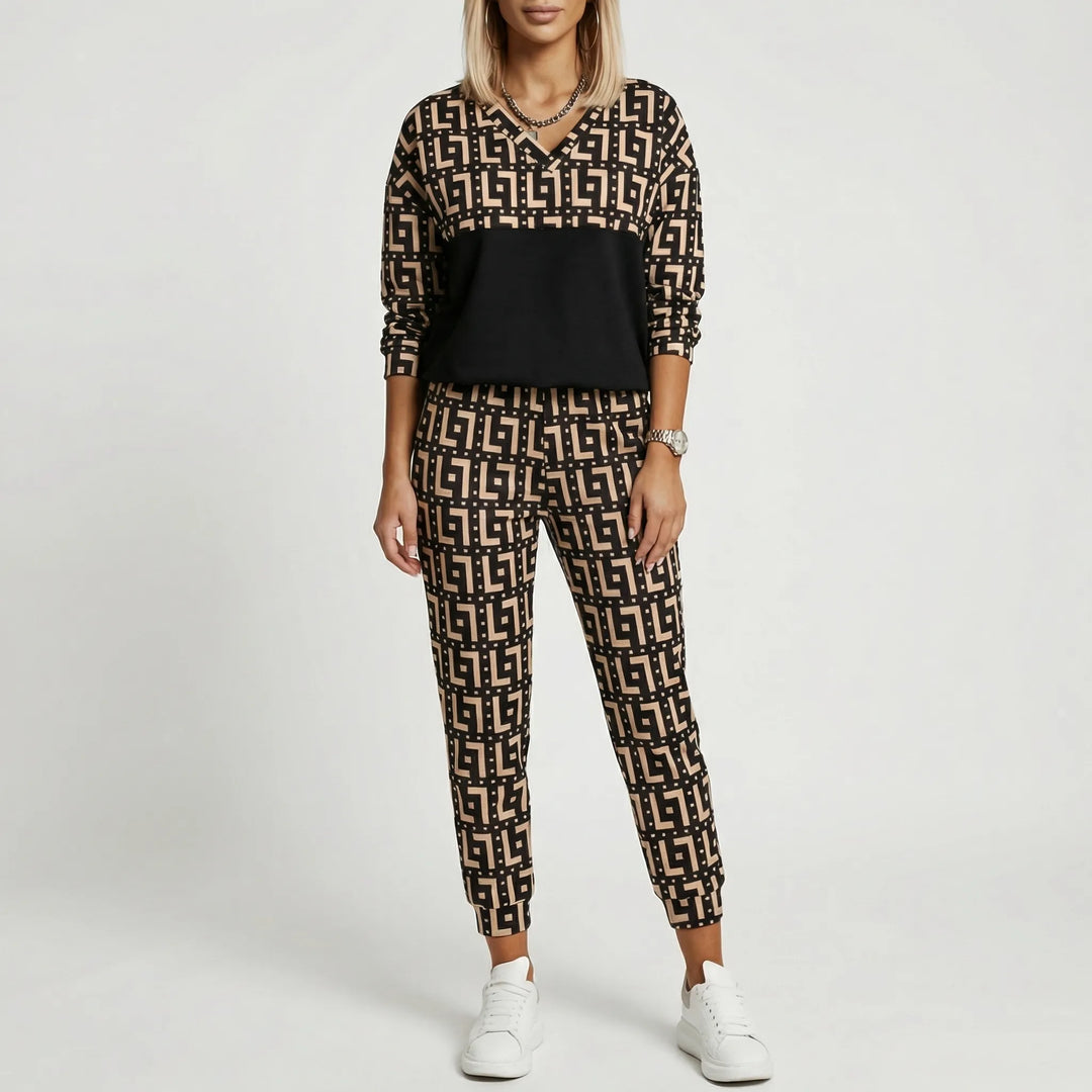 Geomella - Geometric Print Two-Piece Tracksuit Set
