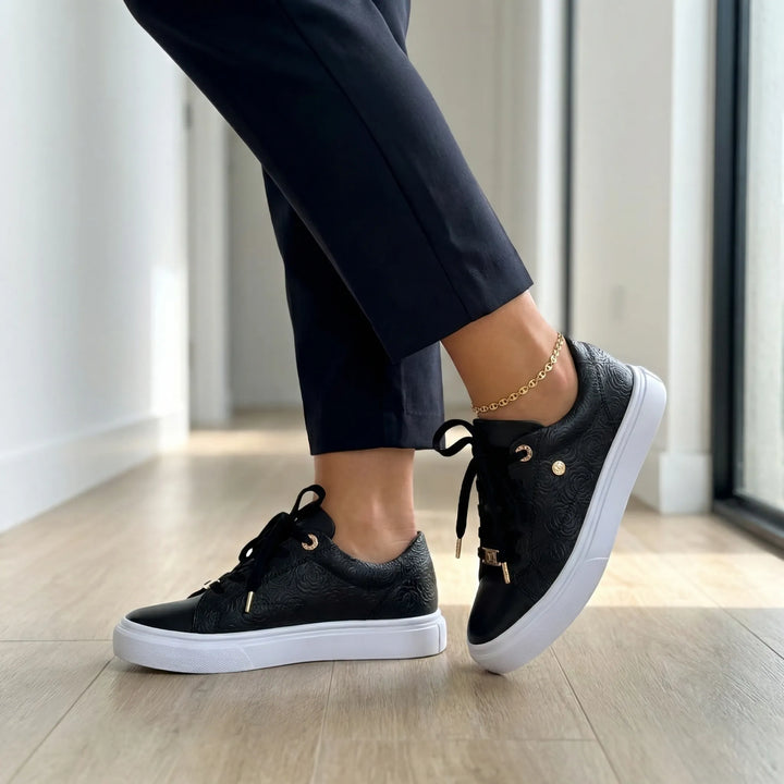 Glemsol - Embossed Platform Lace-Up Sneaker