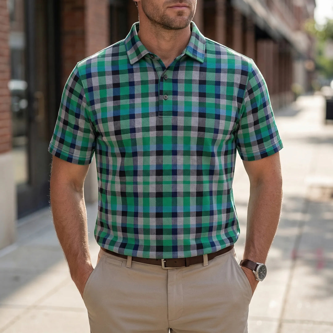 Gridvex - Short-Sleeve Checkered Polo Shirt